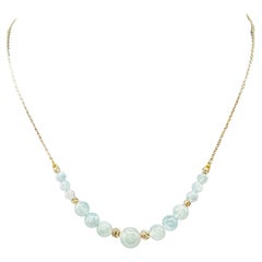 Aquamarine Necklace in 14kt Yellow Gold - 18", Round Aquamarines, 5.1g, New