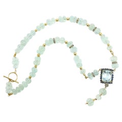 Aquamarine Necklace Sapphire Accent Statement Lariat Beaded Necklace