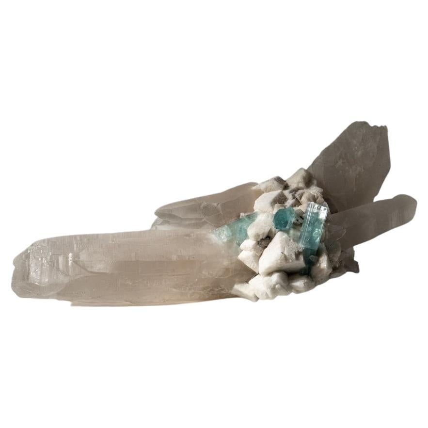 Aquamarine on Quartz with Microline from Skardu Road, Baltistan, Pakistan For Sale