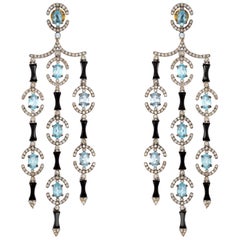 Aquamarine Onyx Diamond Drop Earrings