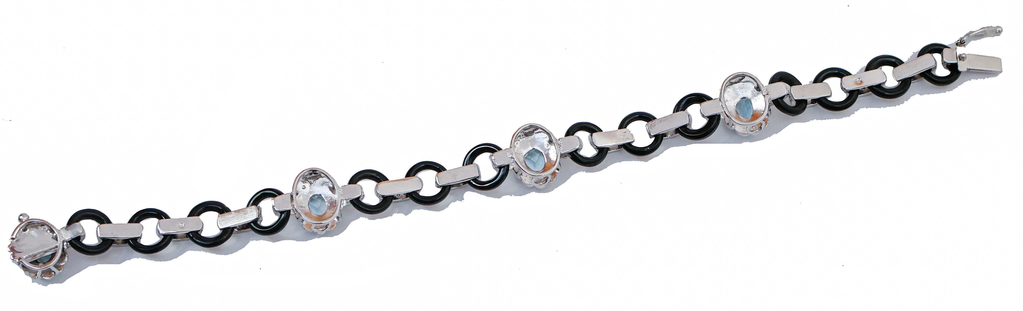 Rétro Bracciale in acquamarina, onice, diamanti, platino. in vendita