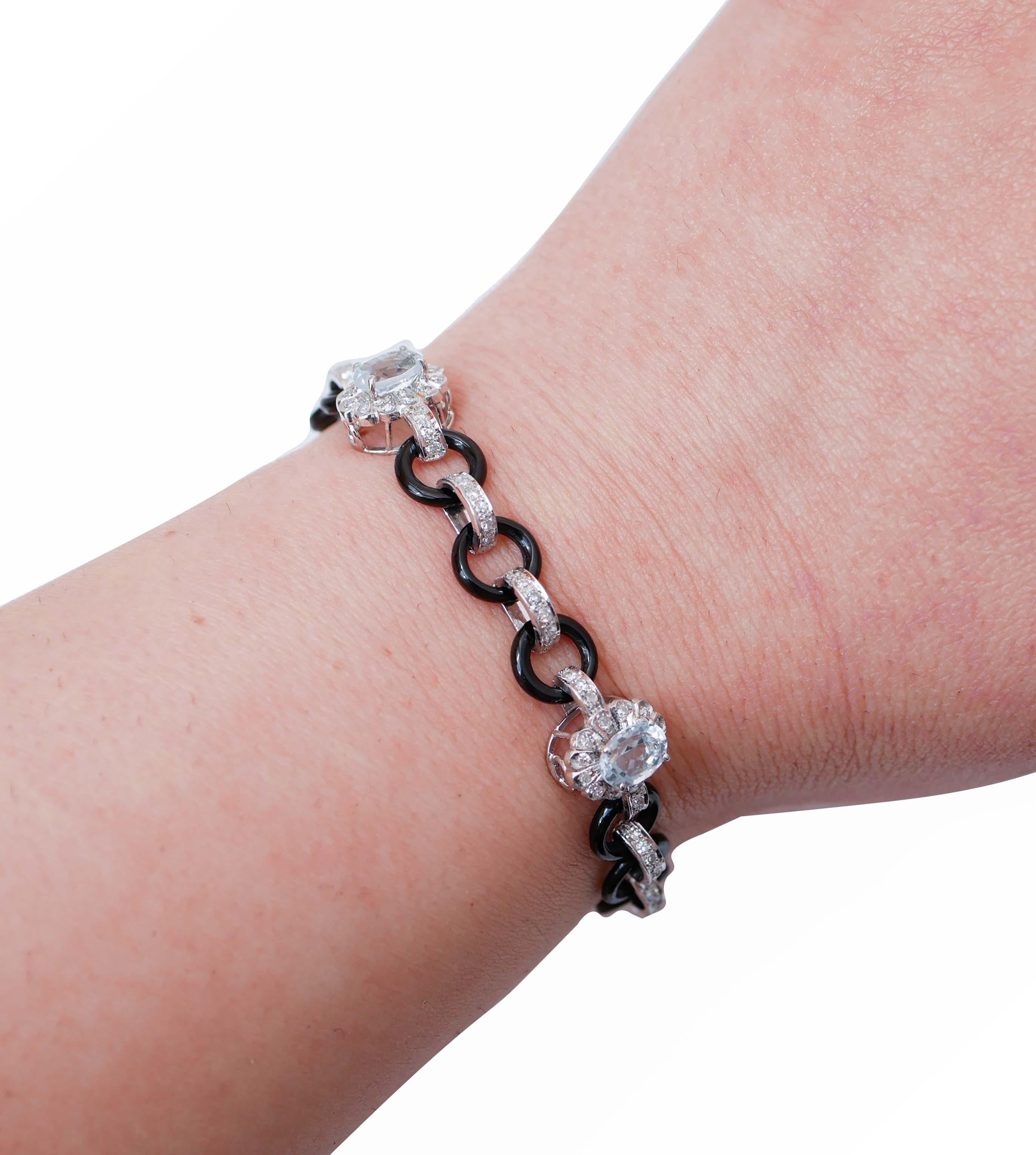 Bracciale in acquamarina, onice, diamanti, platino. In condizioni buone in vendita a Marcianise, Marcianise (CE)