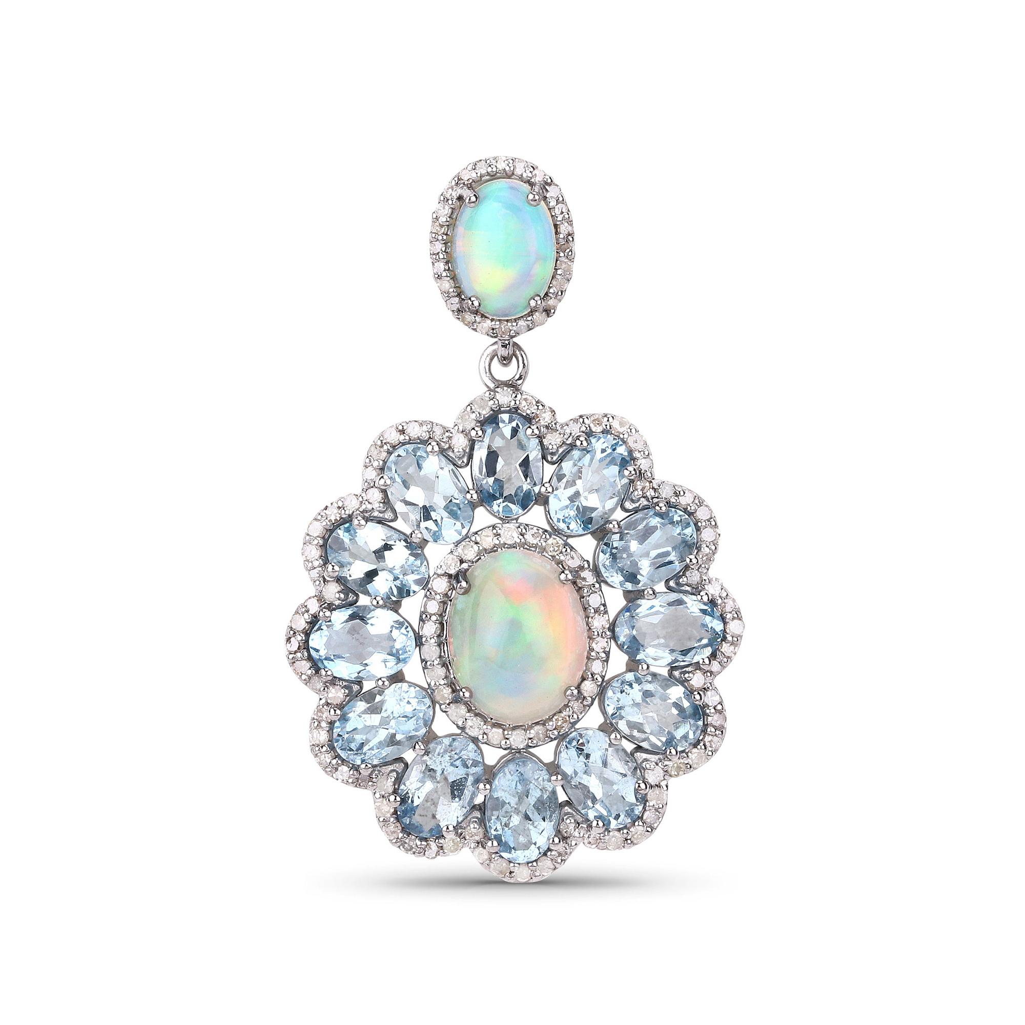 Mixed Cut Aquamarine Opal Dangle Earrings Diamond Setting 16.27 Carats Total For Sale