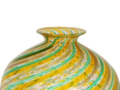 Aquamarine, Orange and Gold Leaf 1970s Murano Glass Vase by F.lli Toso