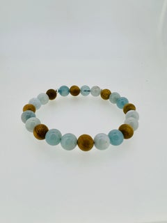 Bracciale da uomo con perle di legno di acquamarina e Oud