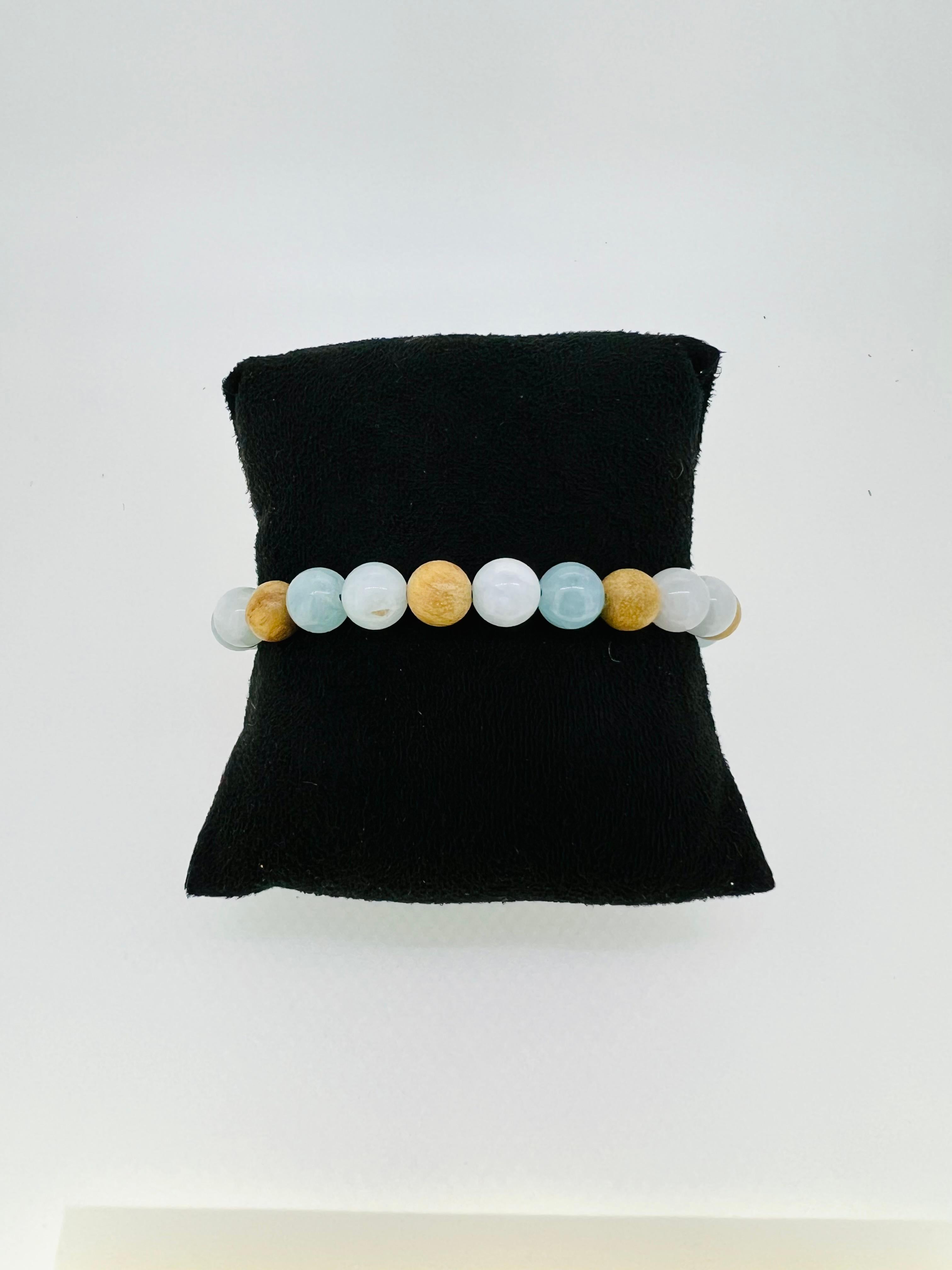 Aquamarine & Oud Wood Beads Men's Bracelet In New Condition For Sale In Boostedt, SH