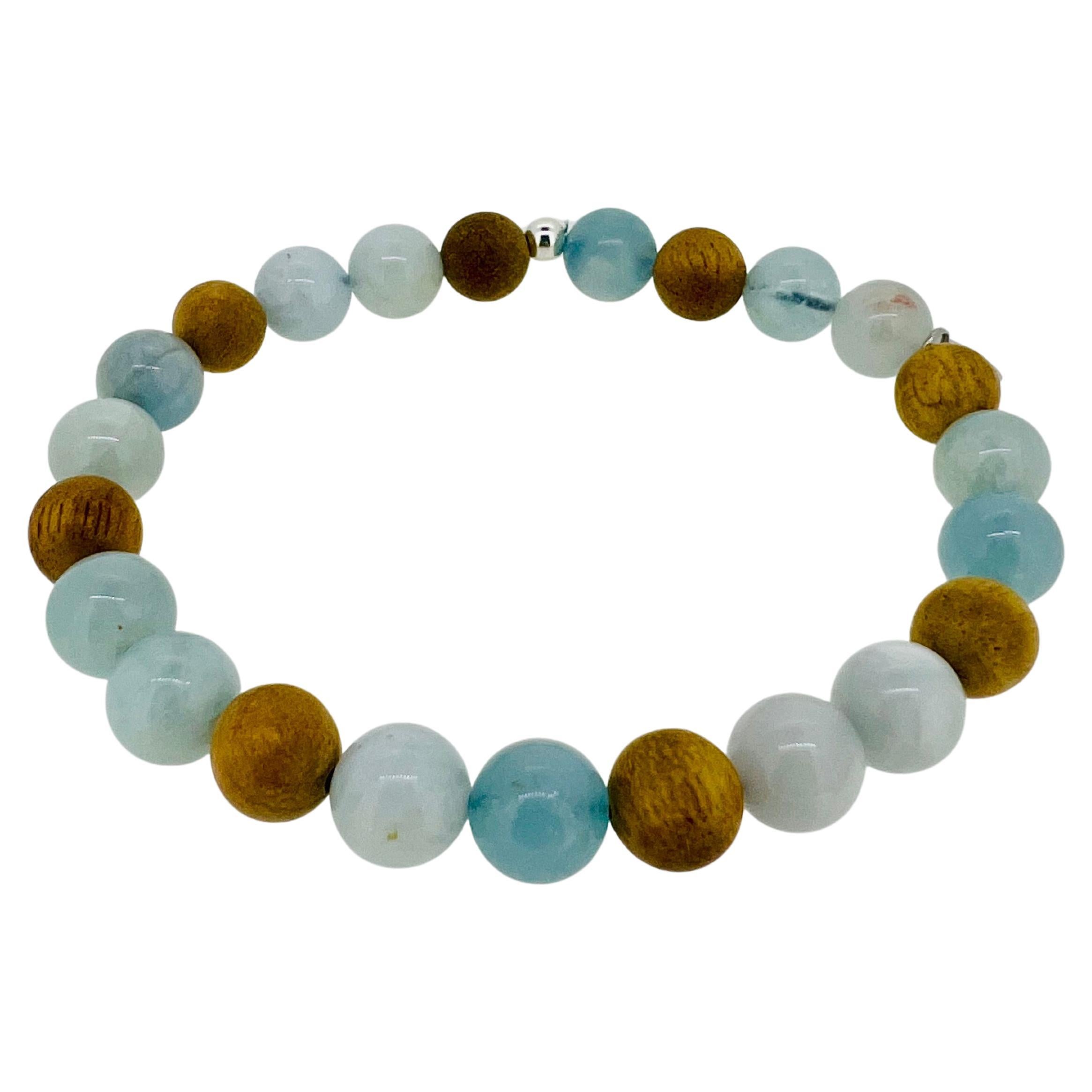 Aquamarine & Oud Wood Beads Men's Bracelet