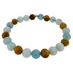 Aquamarine & Oud Wood Beads Men's Bracelet