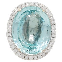 Aquamarine Oval and Diamond Cocktail Ring in 18k White Gold