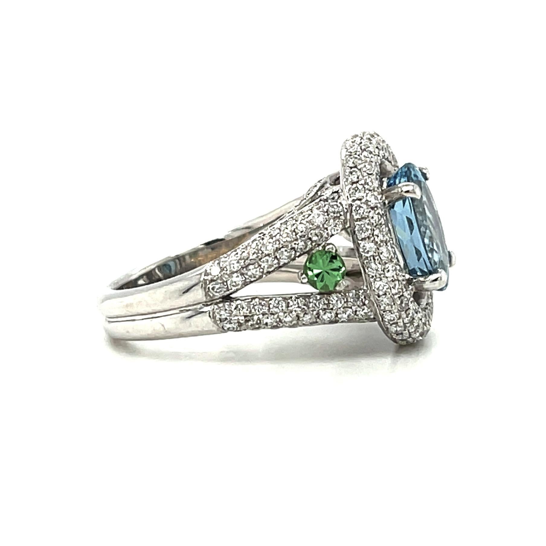 aquamarine and garnet engagement ring