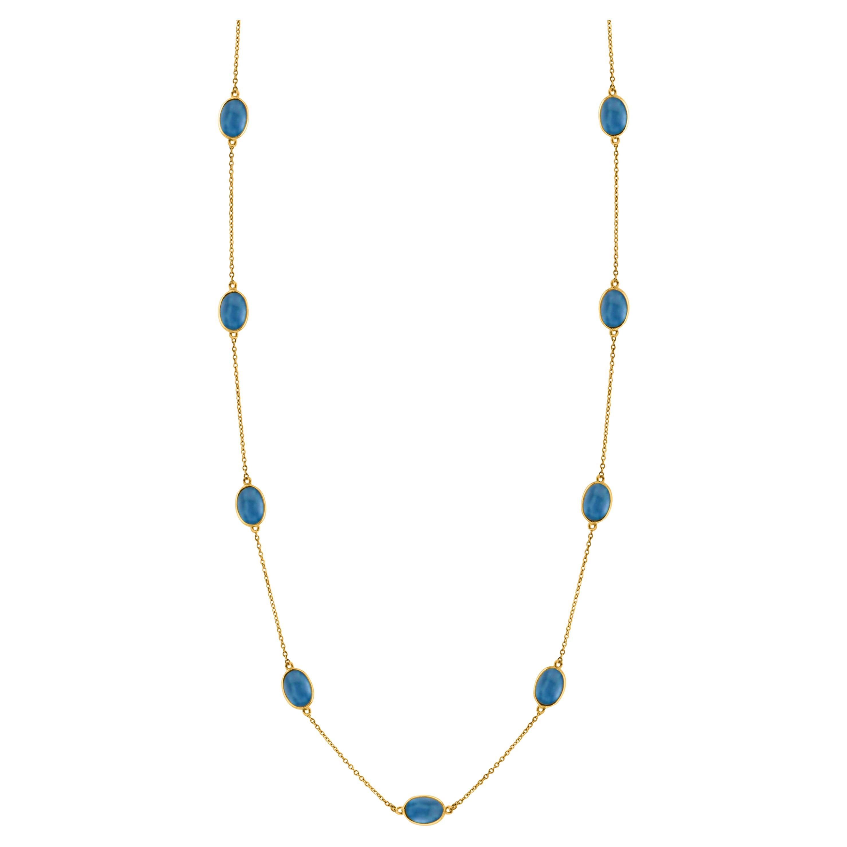 Aquamarine Oval Necklace In 18K Yellow Gold