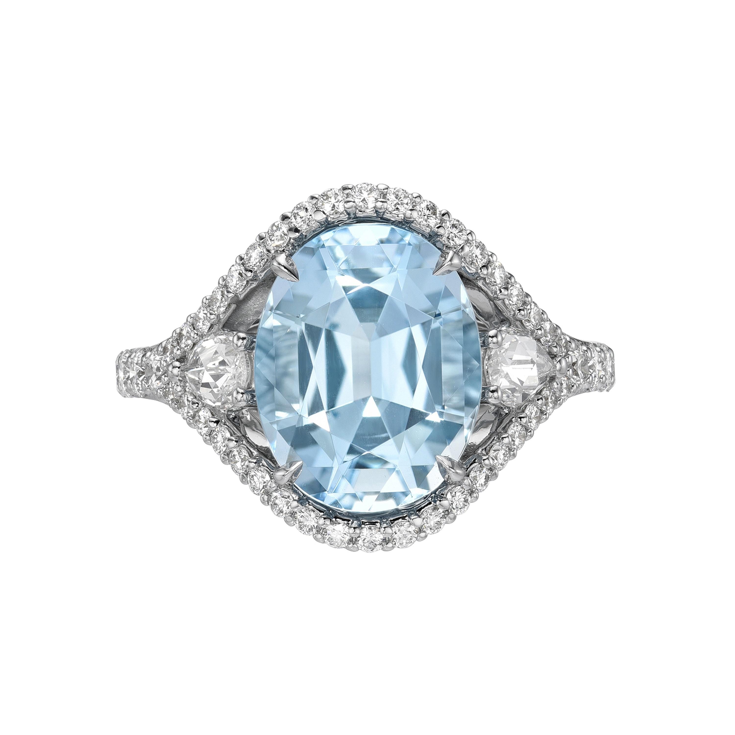 Aquamarin Oval Ring Weißgold mit Diamanten - Luxus-Schmuck Beverly Hills im Angebot 6