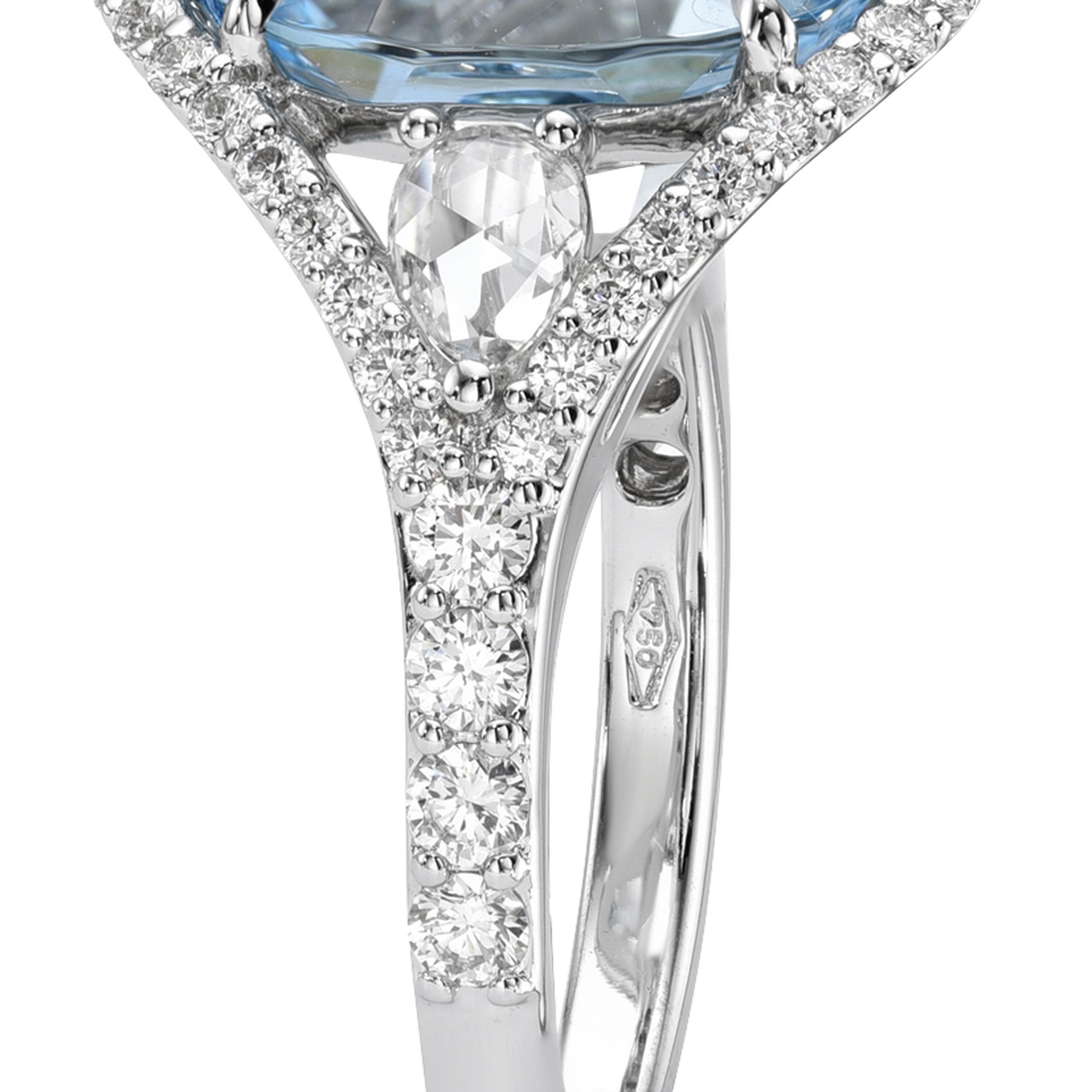 Aquamarin Oval Ring Weißgold mit Diamanten - Luxus-Schmuck Beverly Hills im Angebot 4