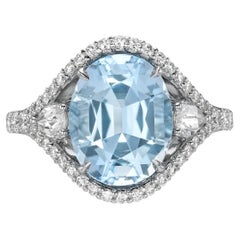 Anello ovale con acquamarina in oro bianco e diamanti - Gioielli di lusso Beverly Hills
