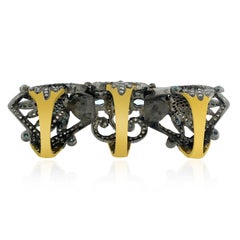 Aquamarine & Pave Diamonds Long Ring Made in 18k Gold & Silver