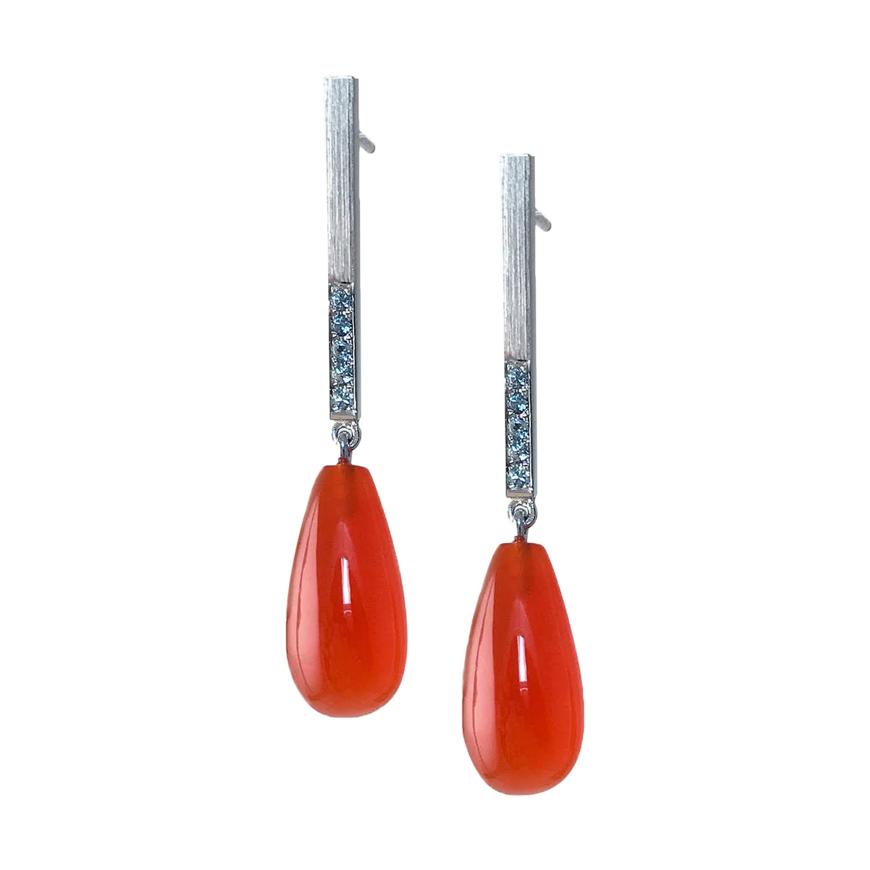 Boucles D'oreilles Pendantes En Aigue-marine – Coupe Poire 4 Carats – Monture Plaqué Or Blanc – Neuf