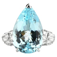 Aquamarine Pear Cut and Diamond Ring