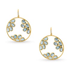 Aquamarin Birne Form und Diamant-Ohrring in 18K Gelbgold