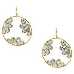 Pendiente de Aguamarina en Forma de Pera y Diamante en Oro Amarillo de 18 K