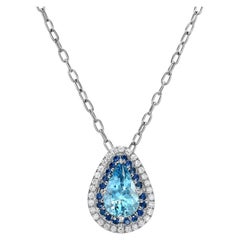 Aquamarine Pear Shape Necklace with Blue Sapphires & Diamonds – Beverly Hills