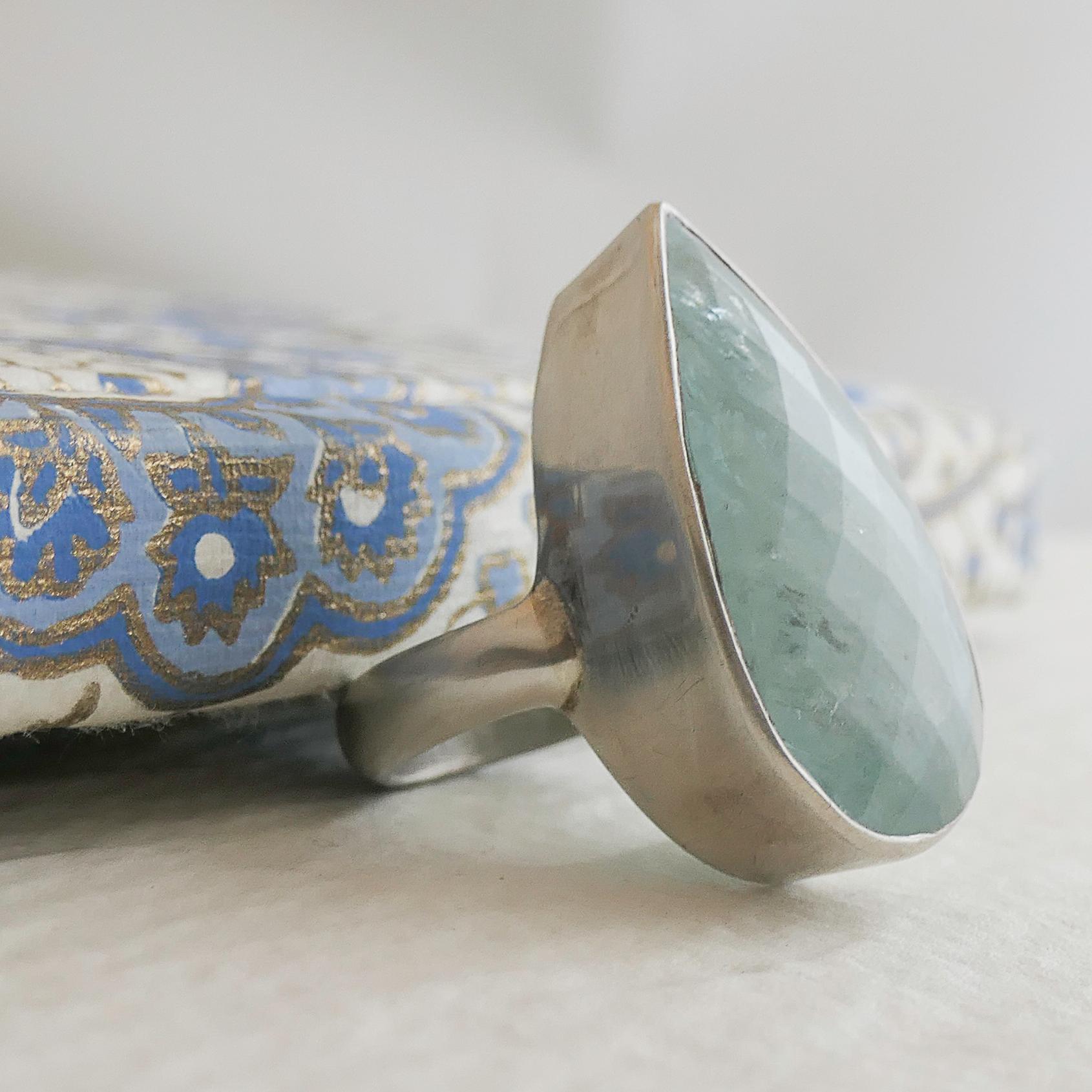 Anello in argento 925 a forma di pera con acquamarina, misura 8 - Anello da cocktail In condizioni Nuovo in vendita a Oslo, 03