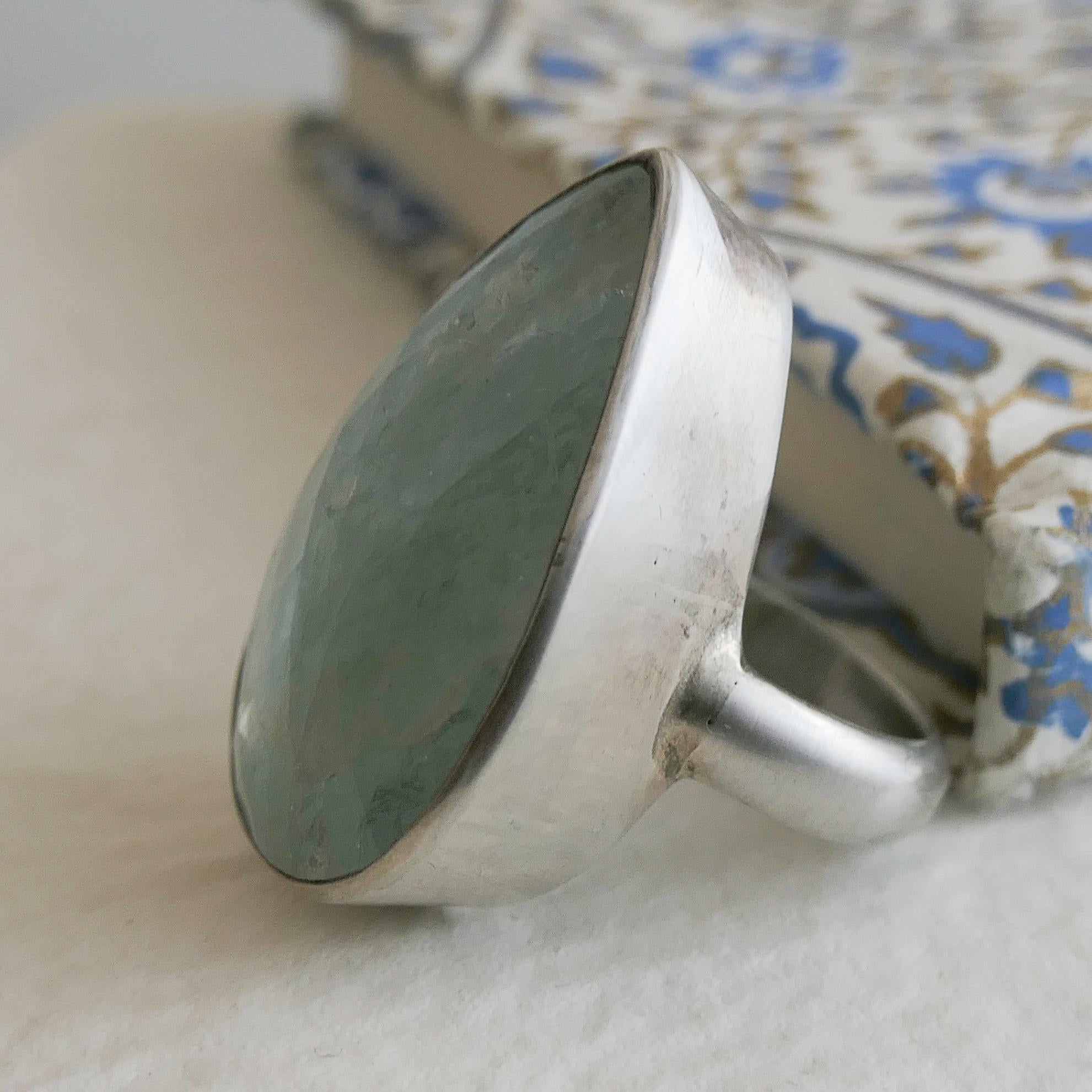 Donna Anello in argento 925 a forma di pera con acquamarina, misura 8 - Anello da cocktail in vendita
