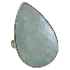 Anillo de plata de ley con aguamarina en forma de pera talla 8 - Anillo de cóctel con declaración