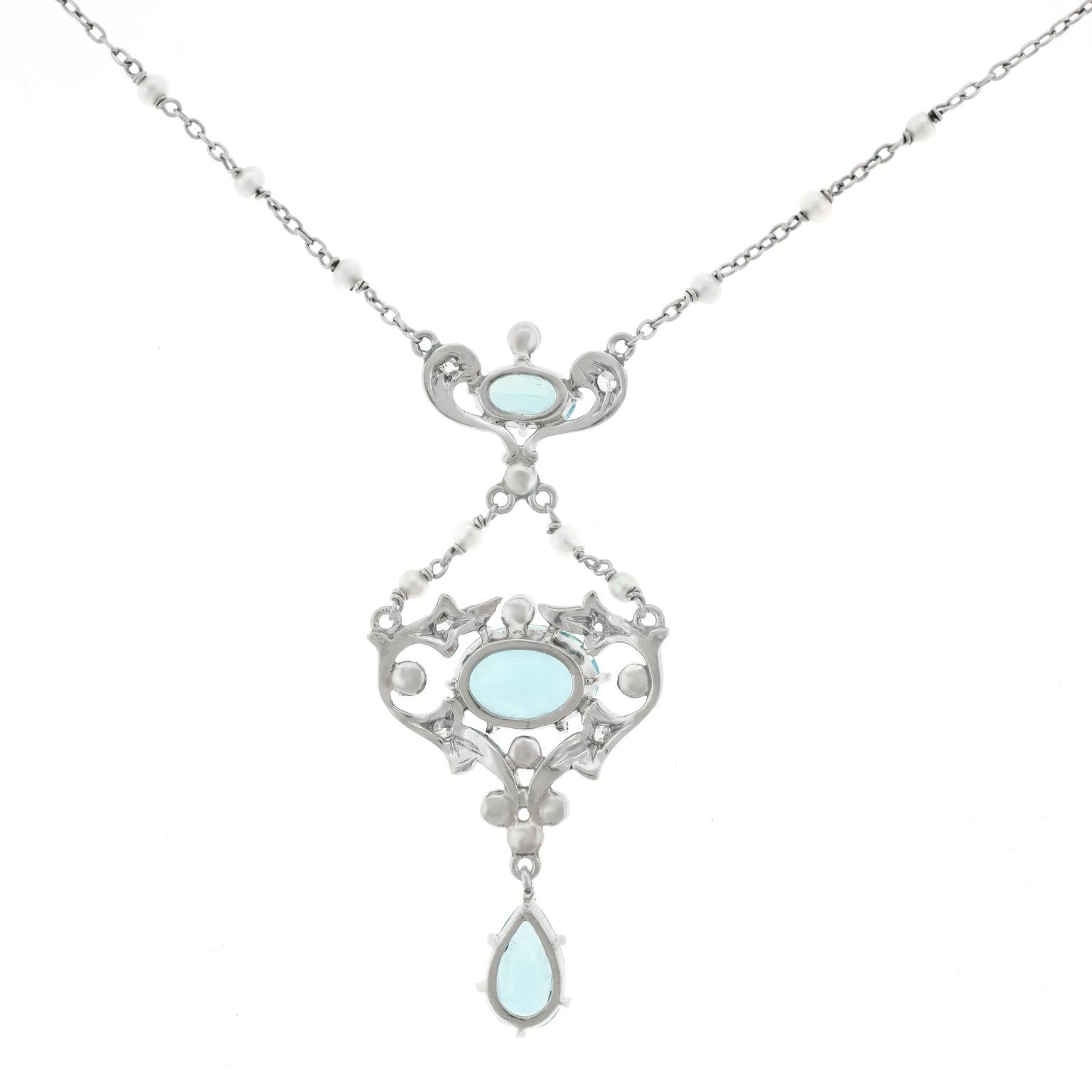 Aquamarine Pearl and Diamond Lavaliere 4