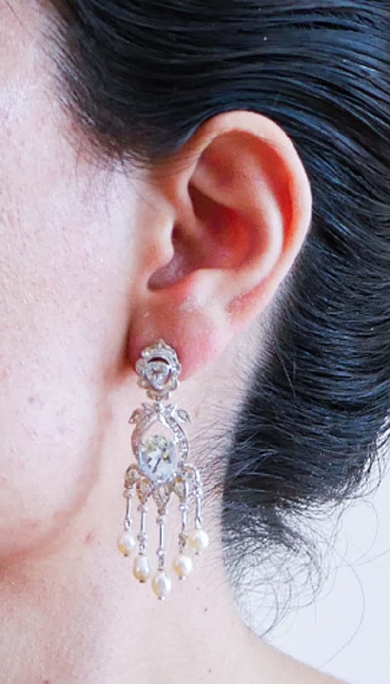 Aquamarine, Pearls, Diamonds, Platinum Dangle Earrings. In Good Condition For Sale In Marcianise, Marcianise (CE)