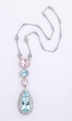 Aquamarine Pendant, Kuznite, Diamond and White Gold Necklace