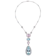 Aquamarine Pendant, Kuznite, Diamond and White Gold Necklace