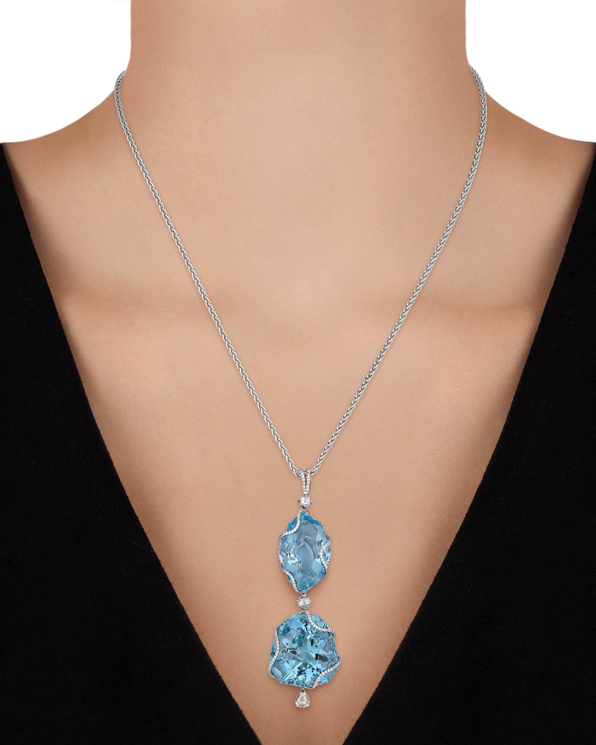 Contemporary Aquamarine Pendant Necklace, 101.73 Carat