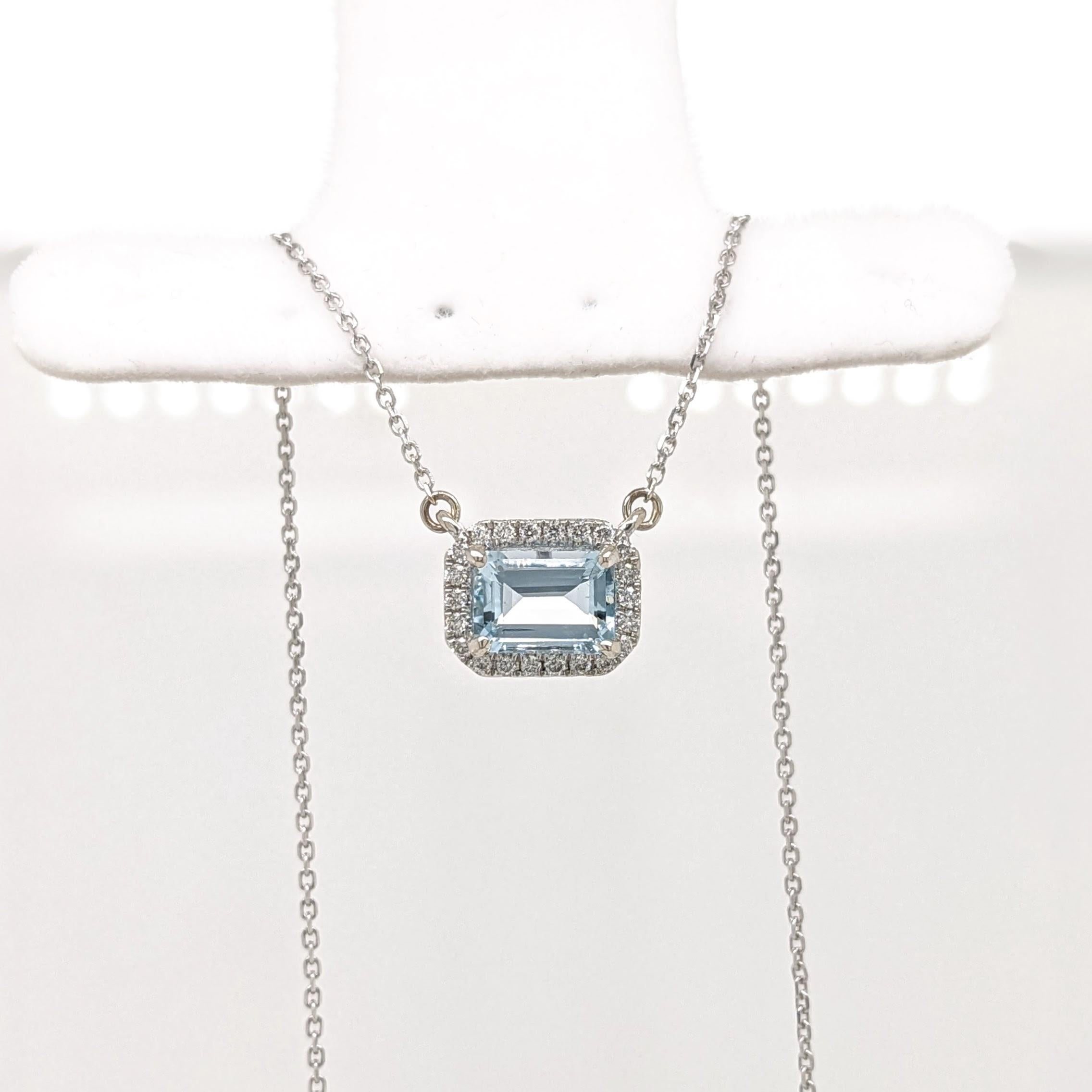 Collier pendentif aigue-marine avec diamants extraits de la terre en or massif 14 carats EM 7x5 mm Neuf - En vente à Columbus, OH