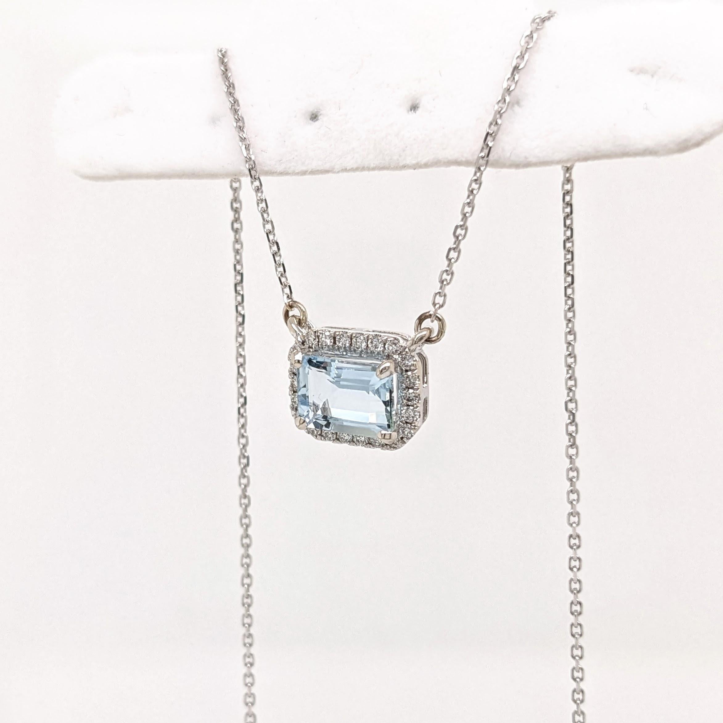 Collier pendentif aigue-marine avec diamants extraits de la terre en or massif 14 carats EM 7x5 mm Pour femmes en vente