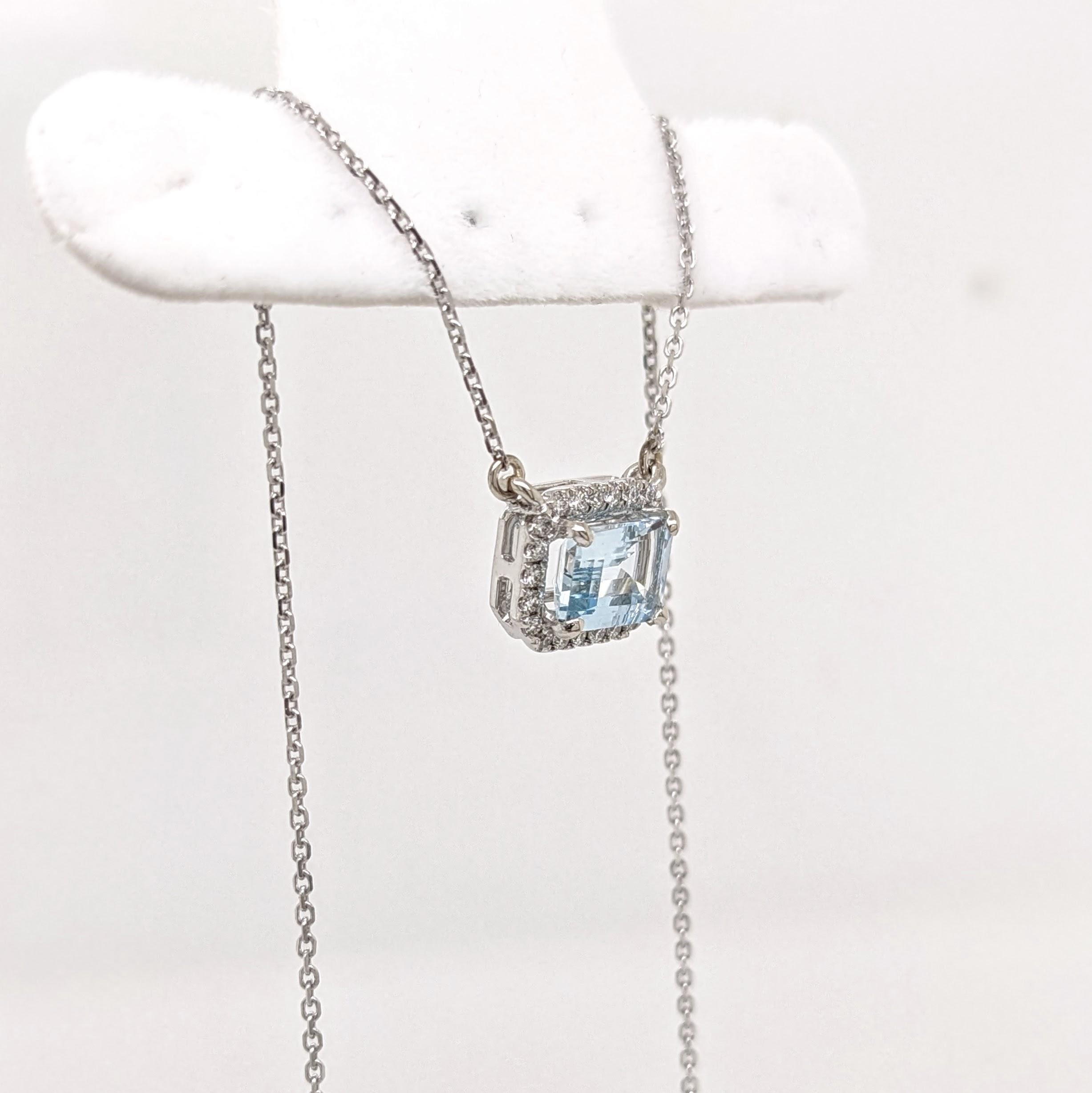 Collier pendentif aigue-marine avec diamants extraits de la terre en or massif 14 carats EM 7x5 mm en vente 1