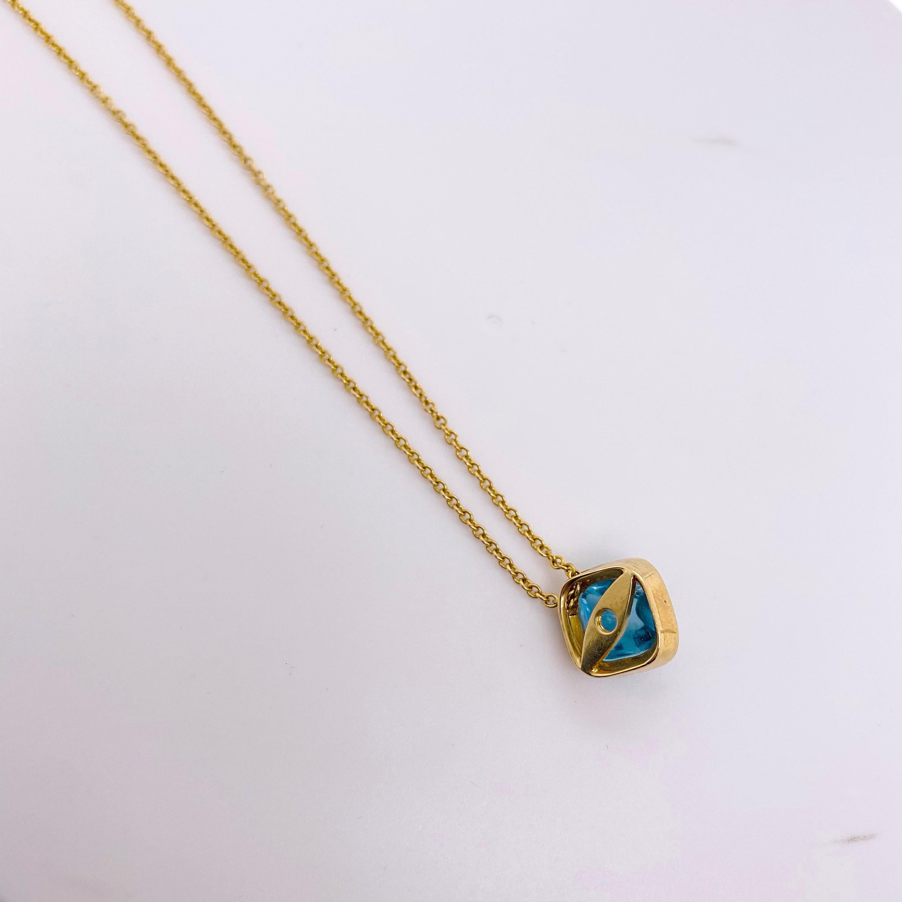 Modern Aquamarine Pendant Necklace, Yellow Gold, Slide Pendant Blue Aqua