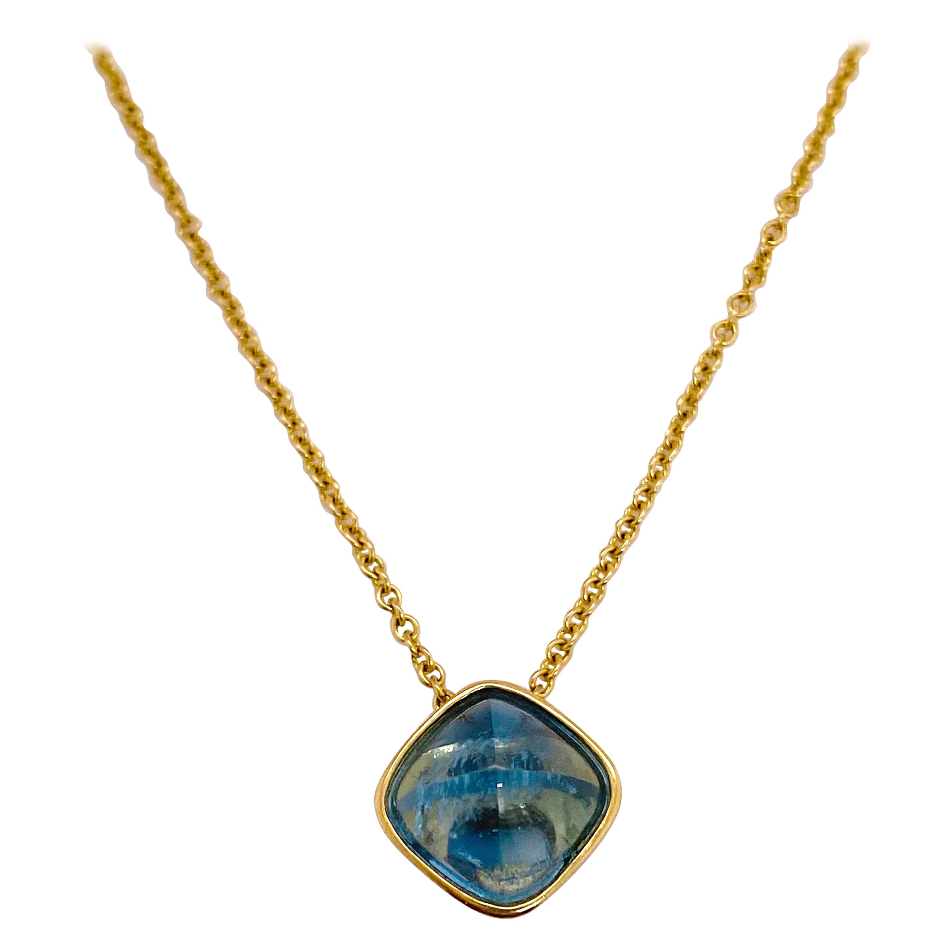 Aquamarine Pendant Necklace, Yellow Gold, Slide Pendant Blue Aqua