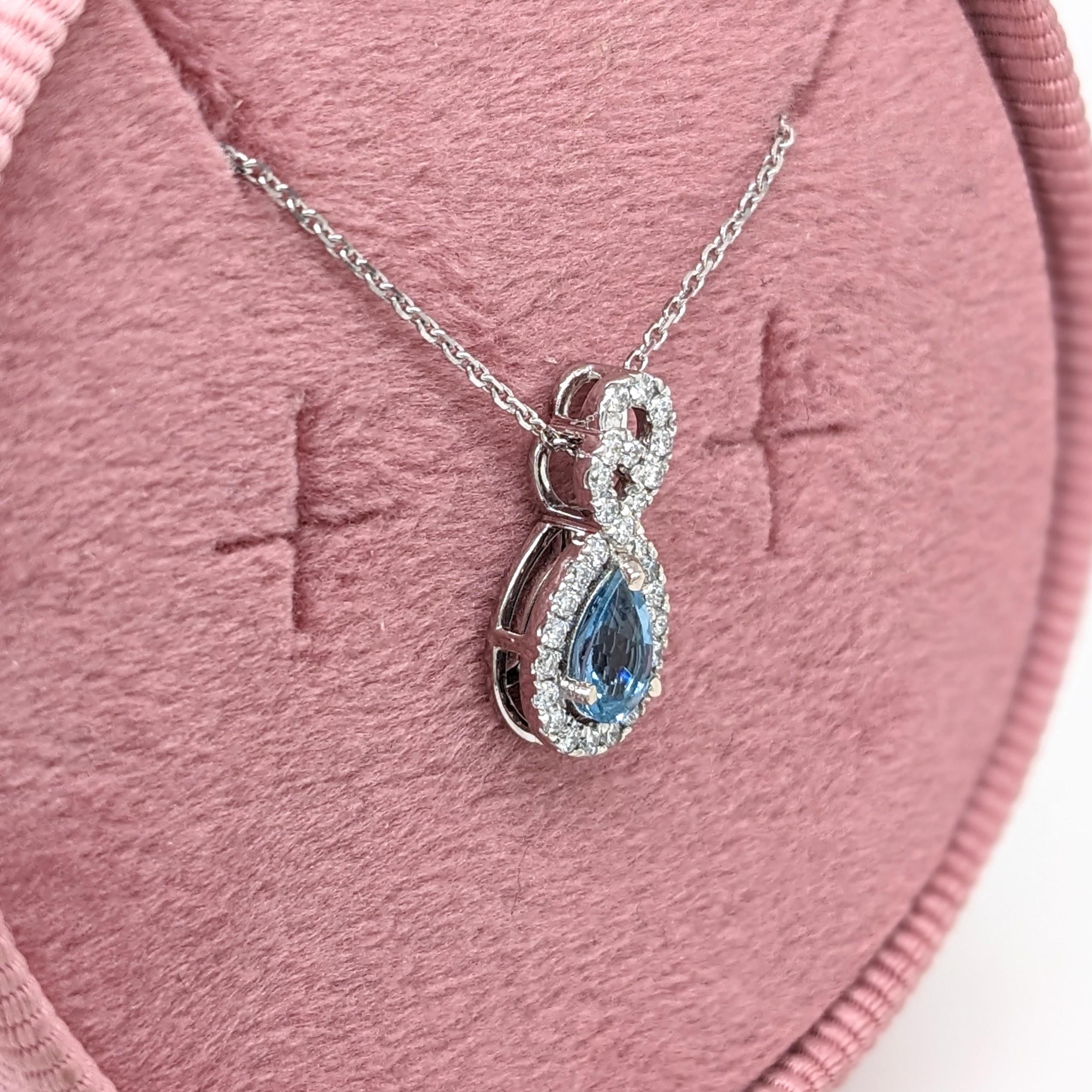 Aquamarine Pendant w Earth Mined Diamonds in Solid 14K White Gold Pear Shape 6x4 In New Condition For Sale In Columbus, OH