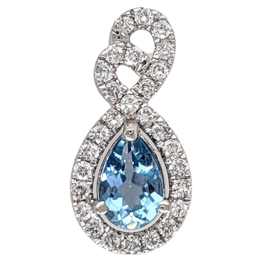 Aquamarine Pendant w Earth Mined Diamonds in Solid 14K White Gold Pear Shape 6x4 For Sale