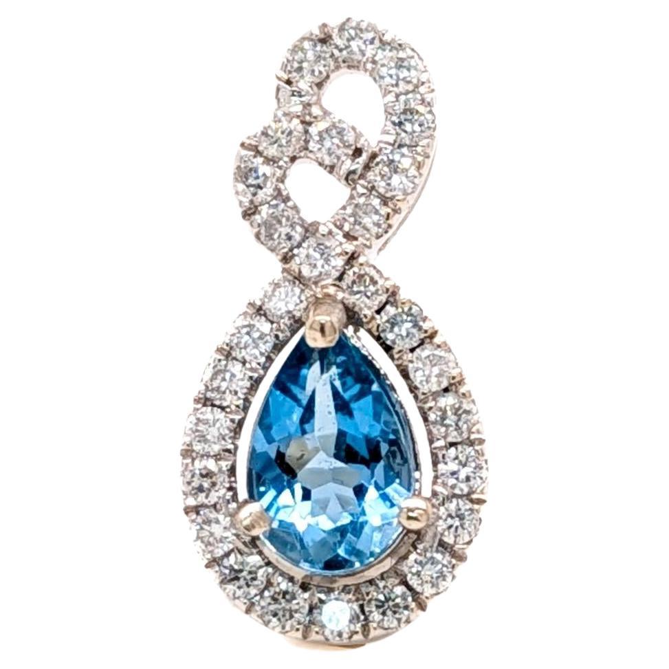 Aquamarine Pendant w Earth Mined Diamonds in Solid 14K White Gold Pear Shape 6x4