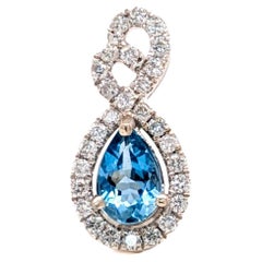 Aquamarin-Anhänger mit Steinmetz-Diamanten in Birnenform aus massivem 14K Weißgold 6x4