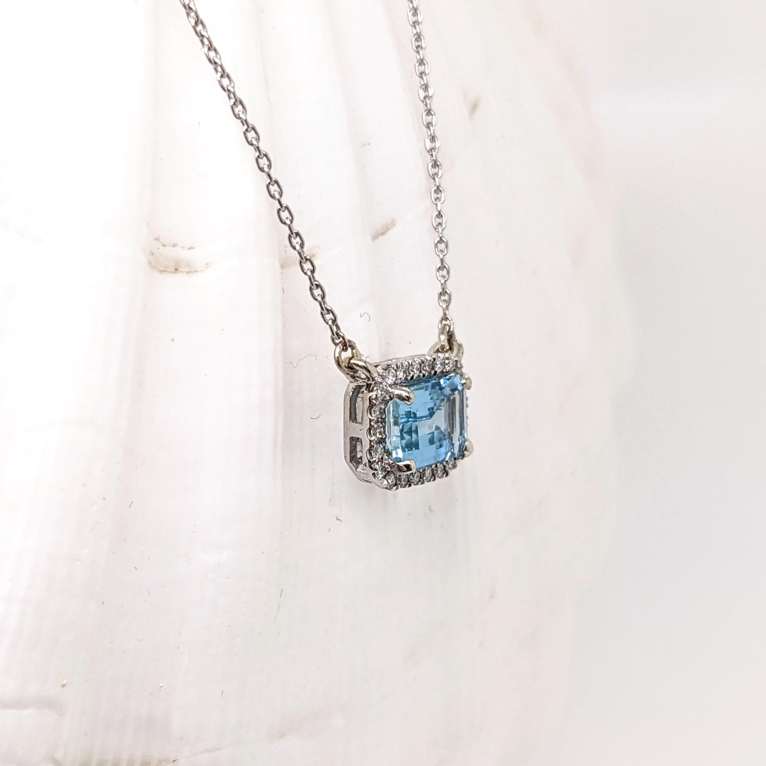 Aquamarine Pendant w Natural Diamonds in Solid 14K White Gold Emerald Cut 5x7mm In New Condition In Columbus, OH