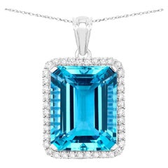Aquamarine Pendant With Diamonds 17.7 Carats 14K White Gold