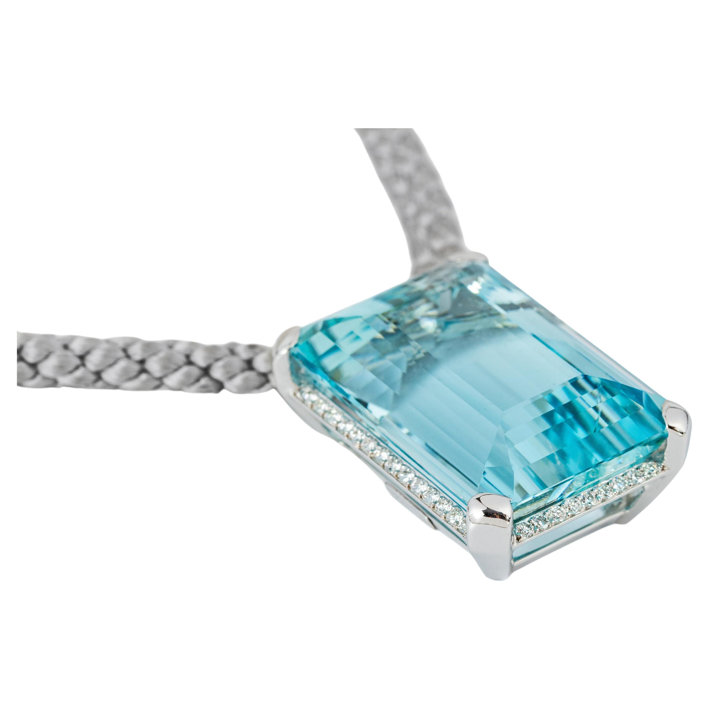 "Costis" Pendant / Necklace with 107.62 Carats Aquamarine and Diamonds For Sale
