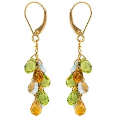 Aquamarine, Peridot and Citrine Teardrop Drop Earrings