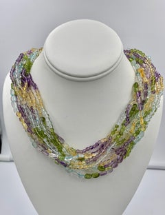 Aquamarine Peridot Citrine Amethyst Torsade Necklace 14 Karat Gold 11 Strand