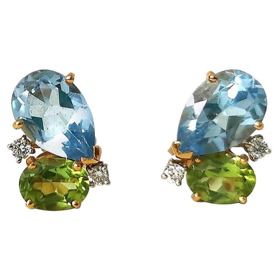 Boucles d'oreilles AquaMarine en péridot et diamant