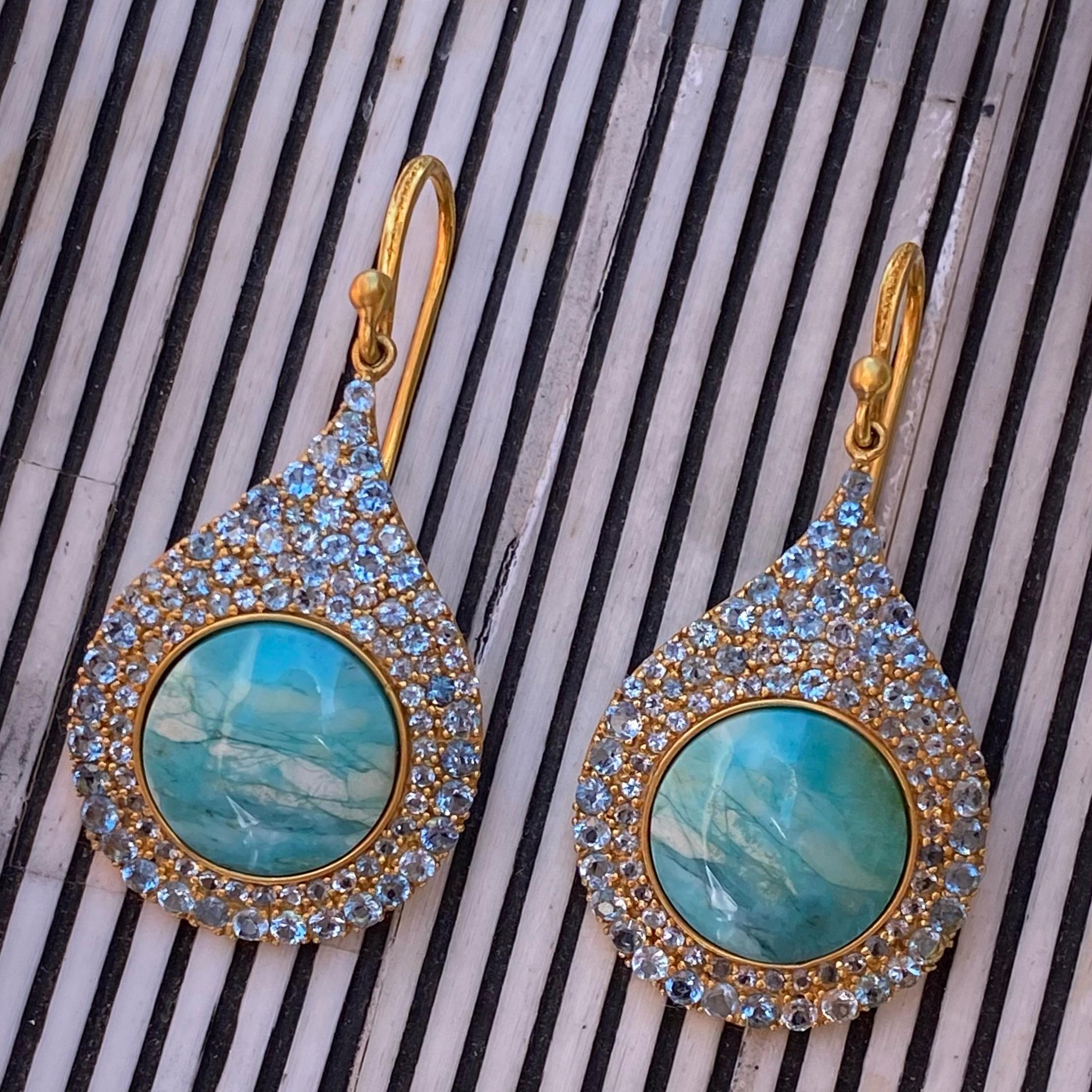 Women's Aquamarine Petrified Opalized Wood 18kt Gold Earrings by Lauren Harper