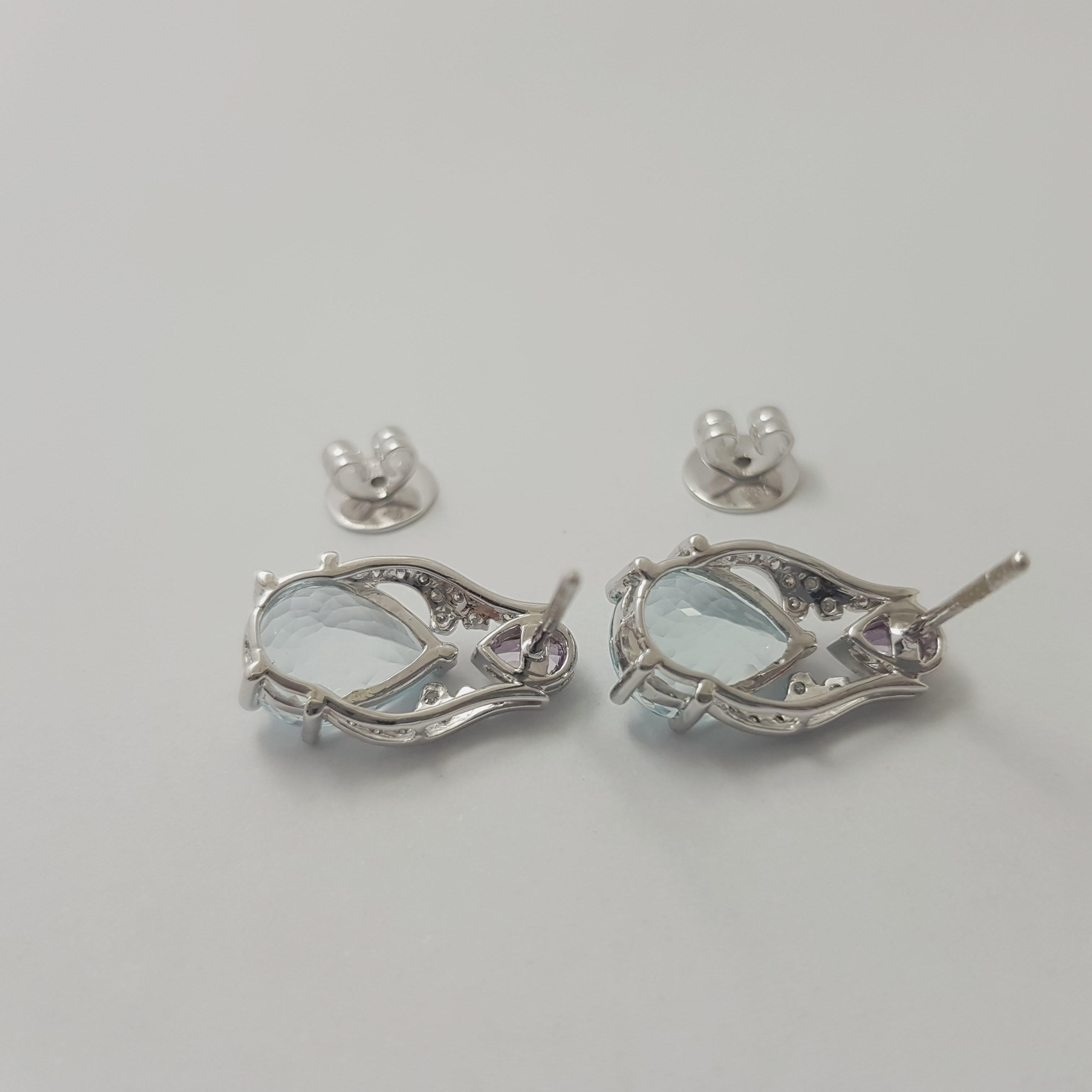 Boucles d'oreilles aigue-marine, saphir rose et diamant en or blanc 18 carats en vente 5