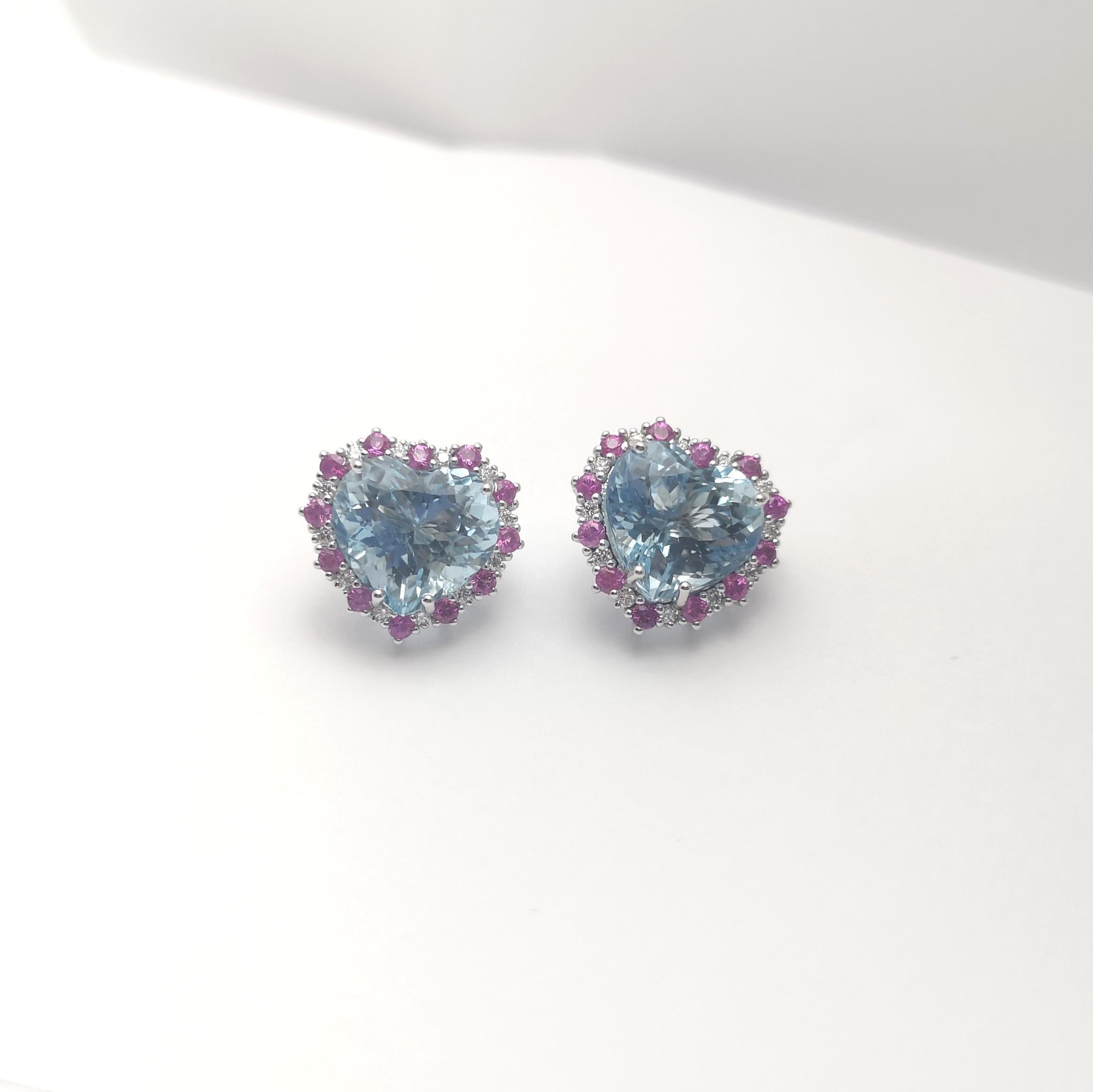 Orecchini con acquamarina, zaffiro rosa e diamanti incastonati in oro bianco 18K In condizioni Nuovo in vendita a Bangkok, TH
